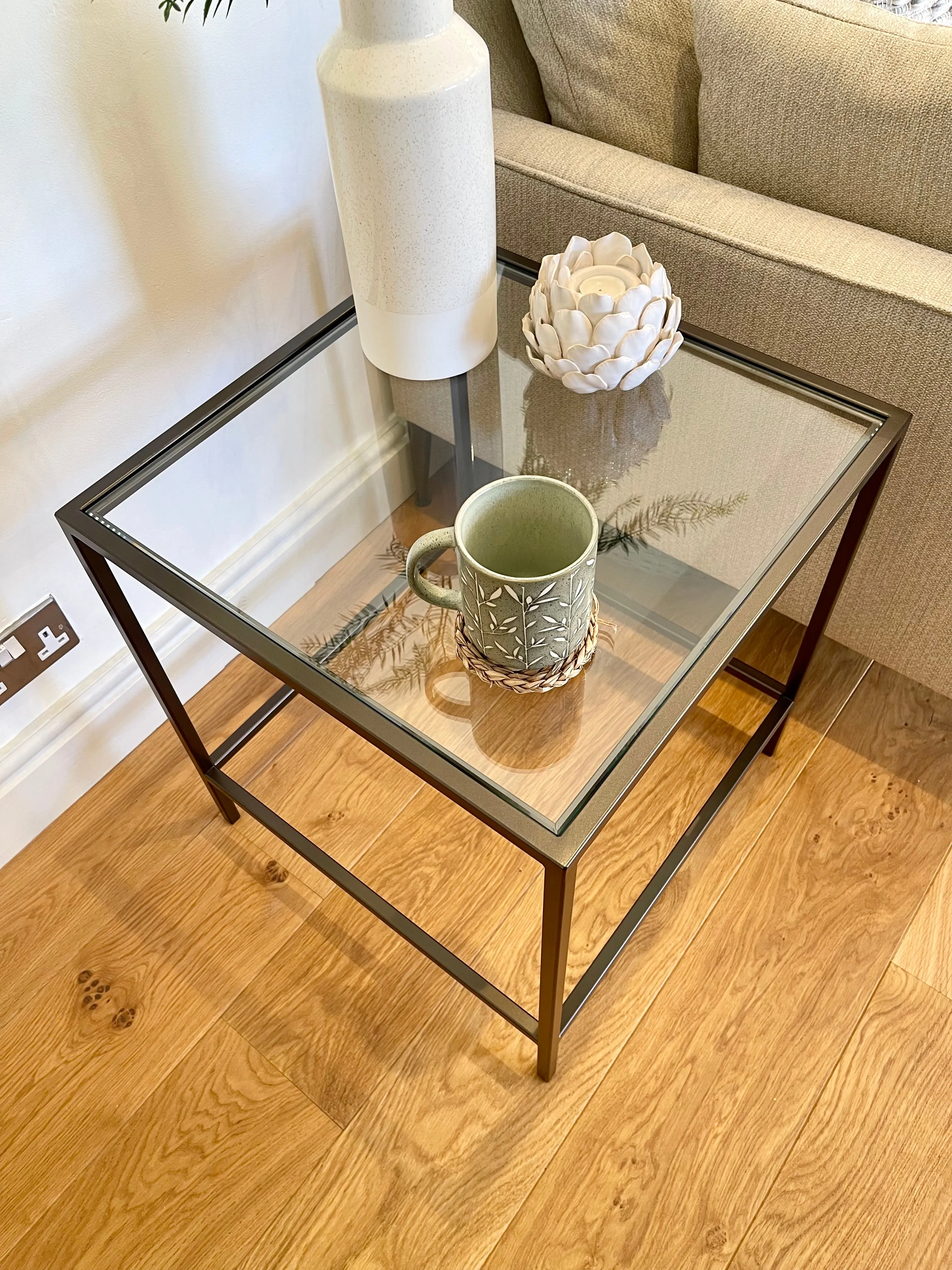 Madison Glass Metal Side Table - Dark Bronze