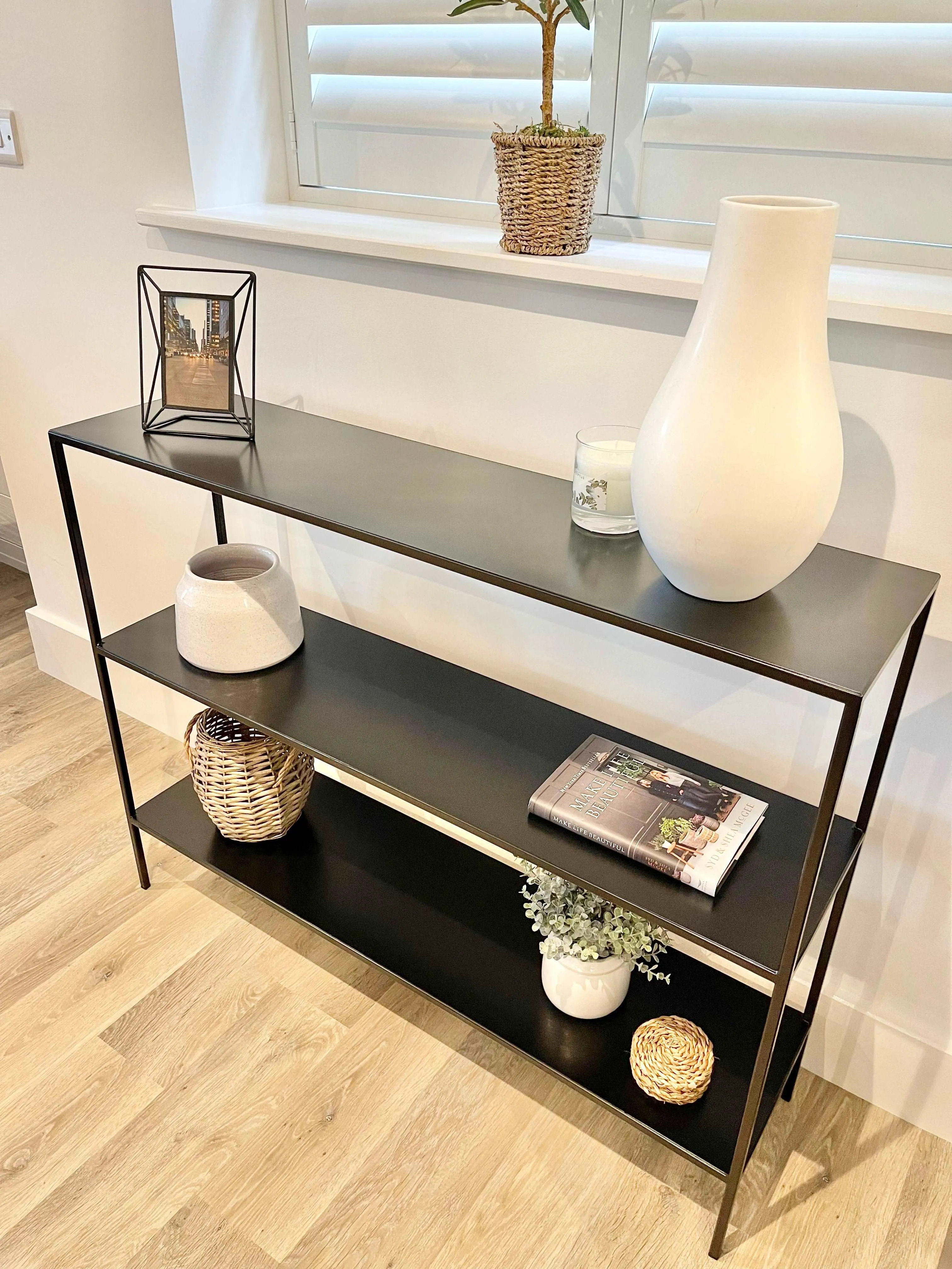 Matte Black Metal Console Table - 3 Tier