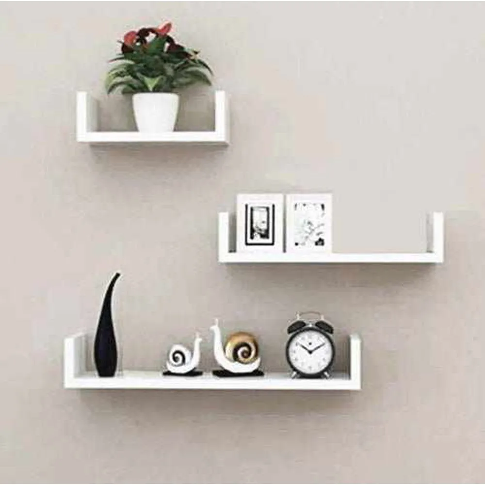 MDF Laminated Wall Rack Shelves Set of 3 | White