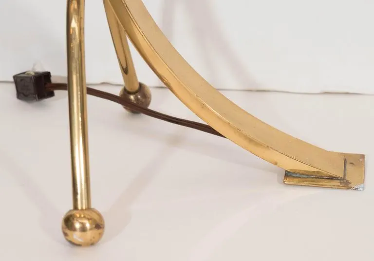 Mid-century Pair of Brass Arc Table Lamps