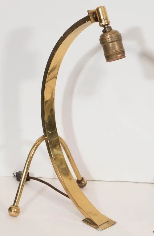 Mid-century Pair of Brass Arc Table Lamps