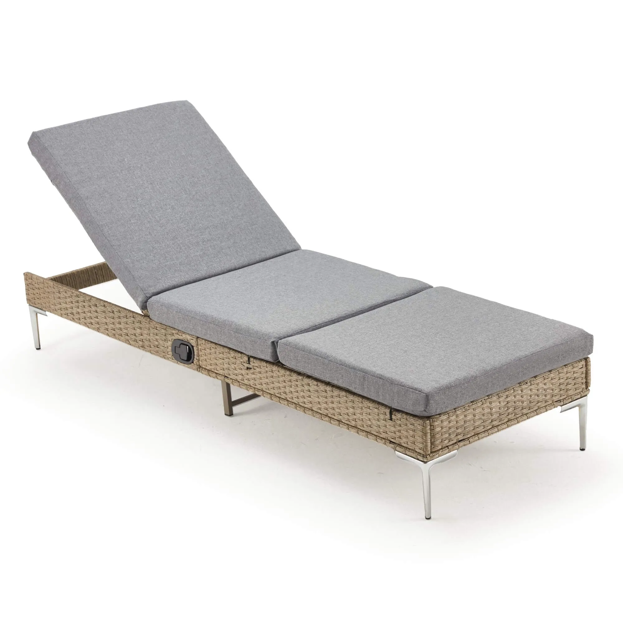 Patio Rattan Chaise Lounge Chair Outdoor Wicker Recliner Thickened Cushion Stepless Adjustable with Gas Cylinder, Gray