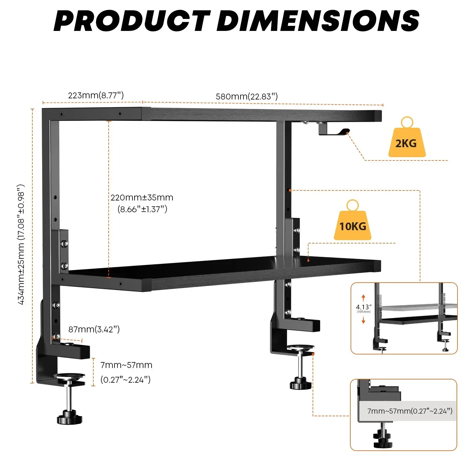 PUTORSEN Desk Shelf Clamp-On Above or Under