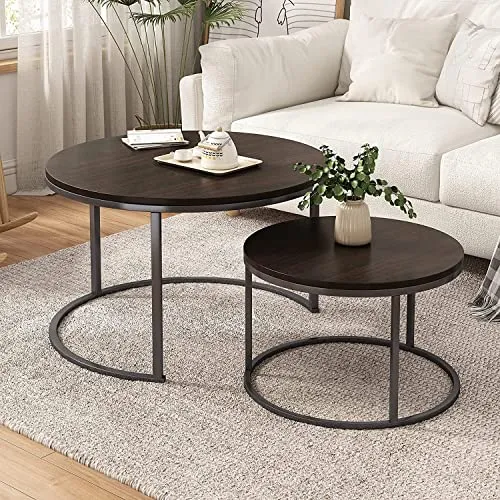 Rakhi Arts Antique Duo Tea Table Set for 2 Center Coffee Table Round Stackable Couch Nesting Table for Living Room or Lounge