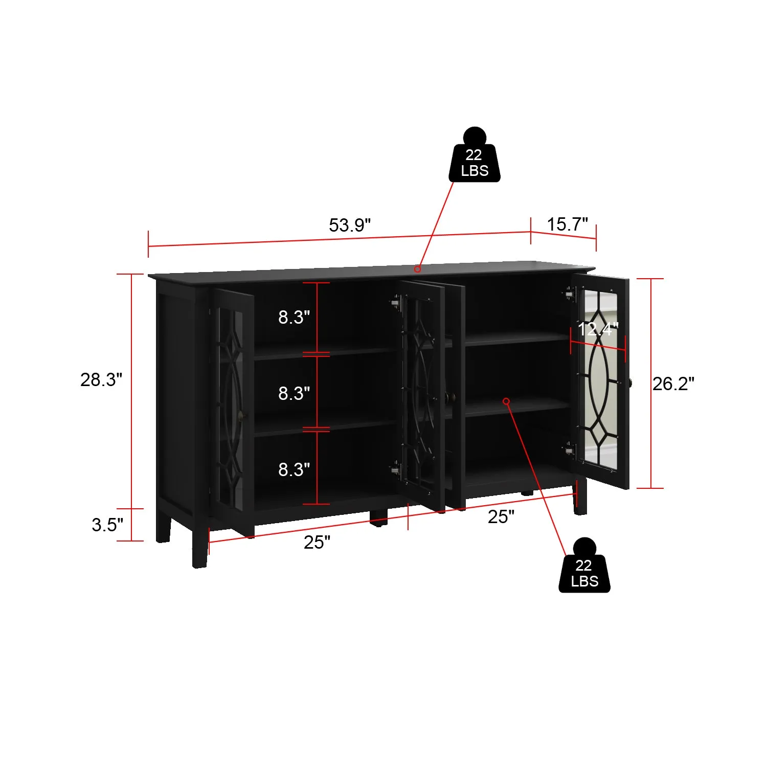 Retro Relief Dining Sideboard 4-Door Display Cabinet for Kitchen Living Room