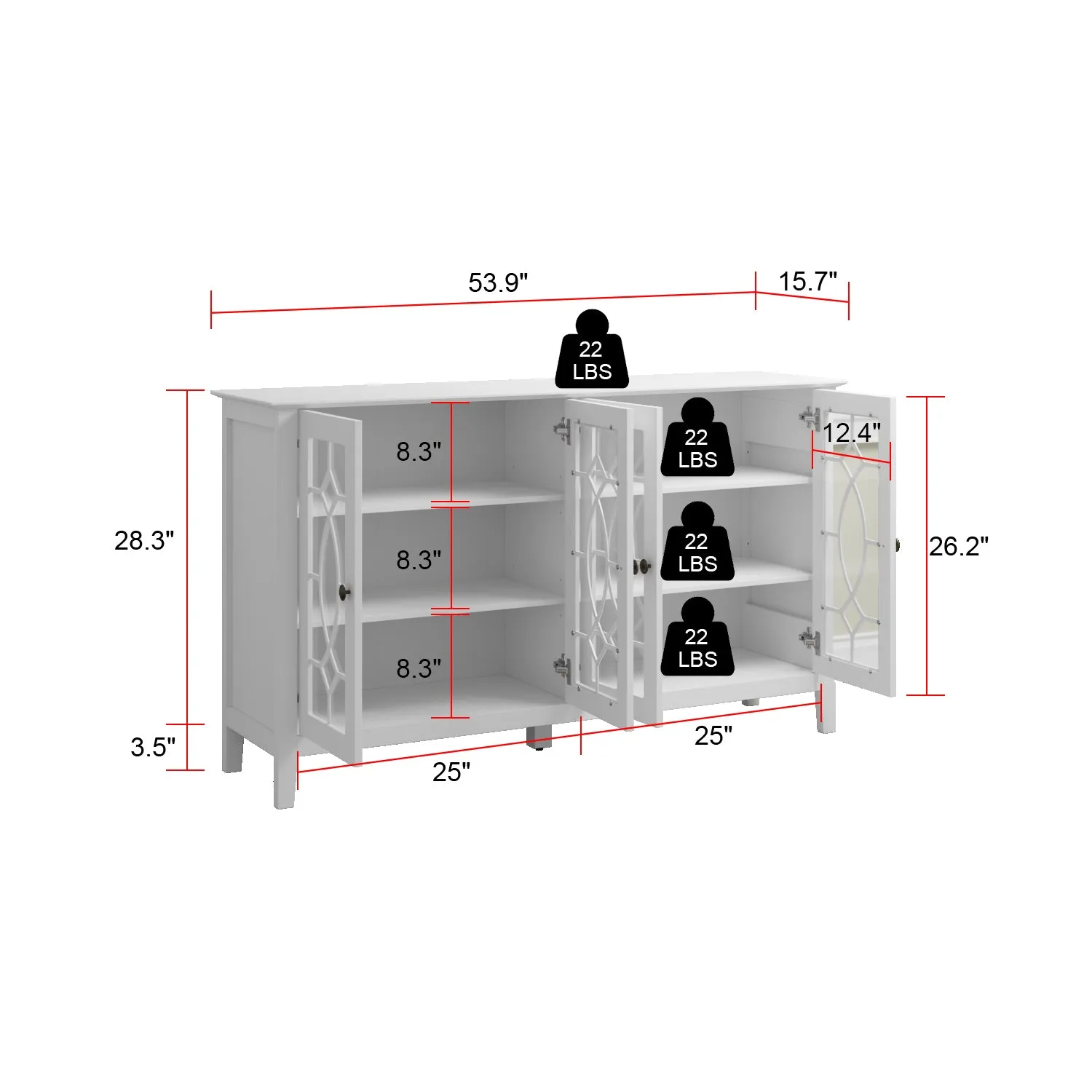 Retro Relief Dining Sideboard 4-Door Display Cabinet for Kitchen Living Room