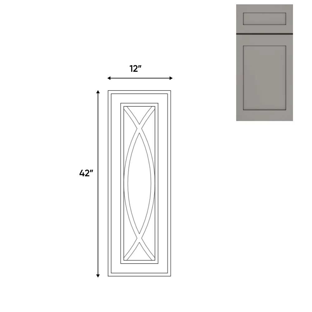 RTA - Grey Shaker - Wall Decoration Glass Door - 12"W x 42"H - GS-WD1242GD