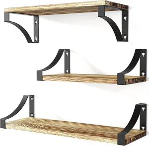 Rustic Wood Floating Shelves Wall Mounted Set of 3-Natural