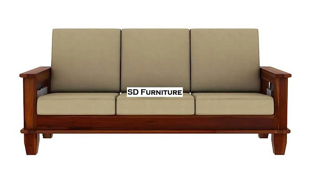 SDSF ARTS Solid Sheesham Wood Sofa Set 5 Seater | Wooden Sofa Sets 3 1 1 with Side Magazine Holder for Living Room | Five Seater Sofa Set with Coffee Table for Office | Cream Cushion & Honey Finish