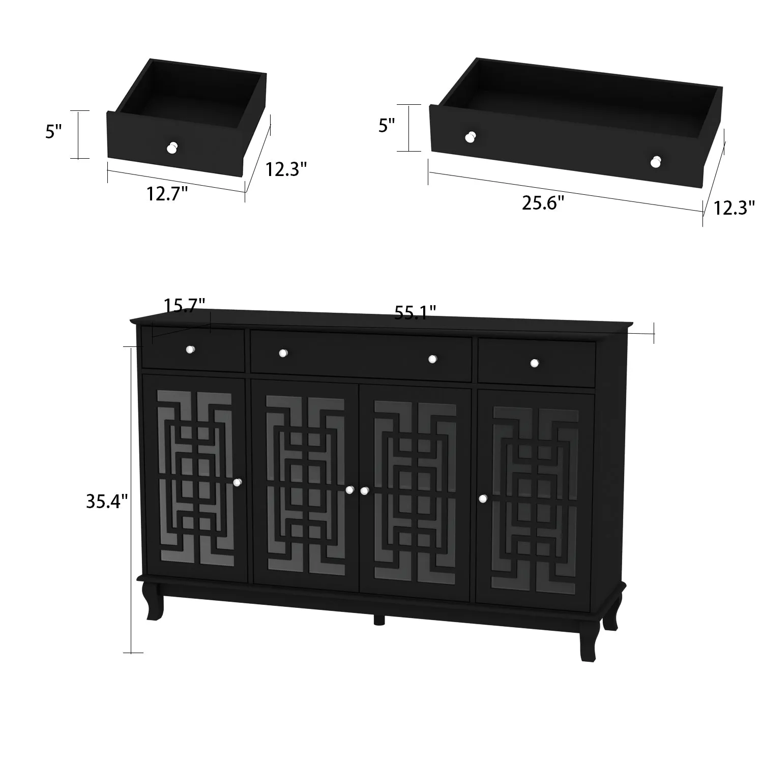 Sideboard Kitchen Buffet Cabinet with Glass Doors 3 Drawers & 6 Storage Compartments