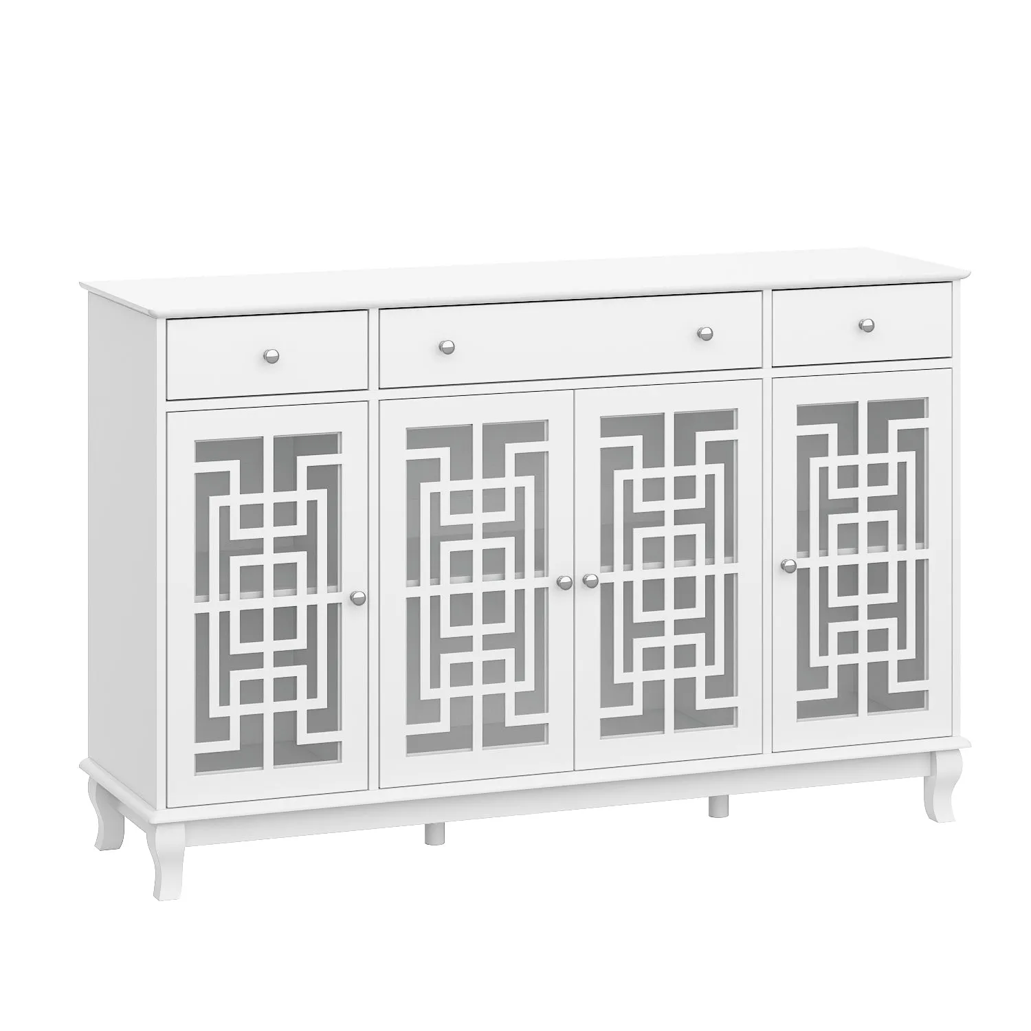 Sideboard Kitchen Buffet Cabinet with Glass Doors 3 Drawers & 6 Storage Compartments