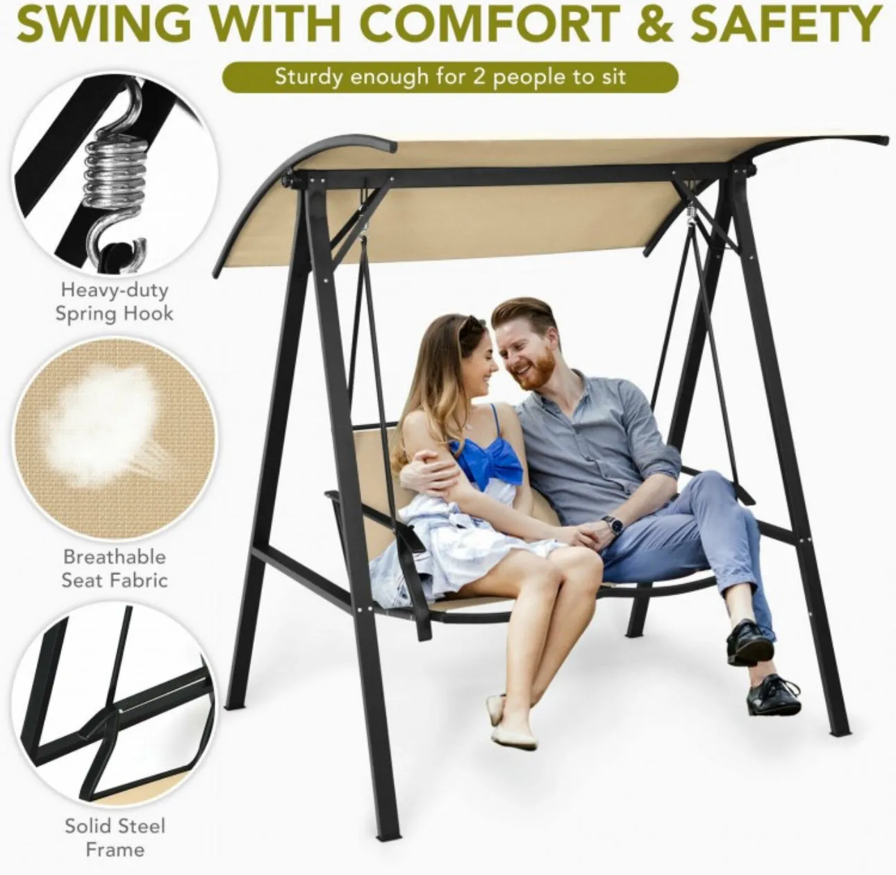 Super Elegant 2 Person Patio Swing With Weather Resistant Glider | Adjustable Canopy