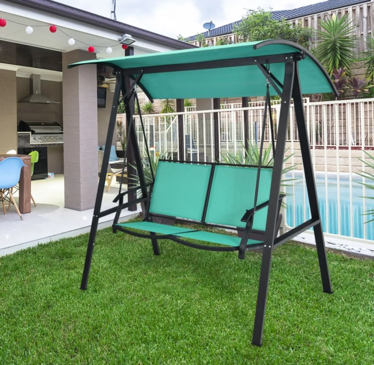 Super Elegant 2 Person Patio Swing With Weather Resistant Glider | Adjustable Canopy