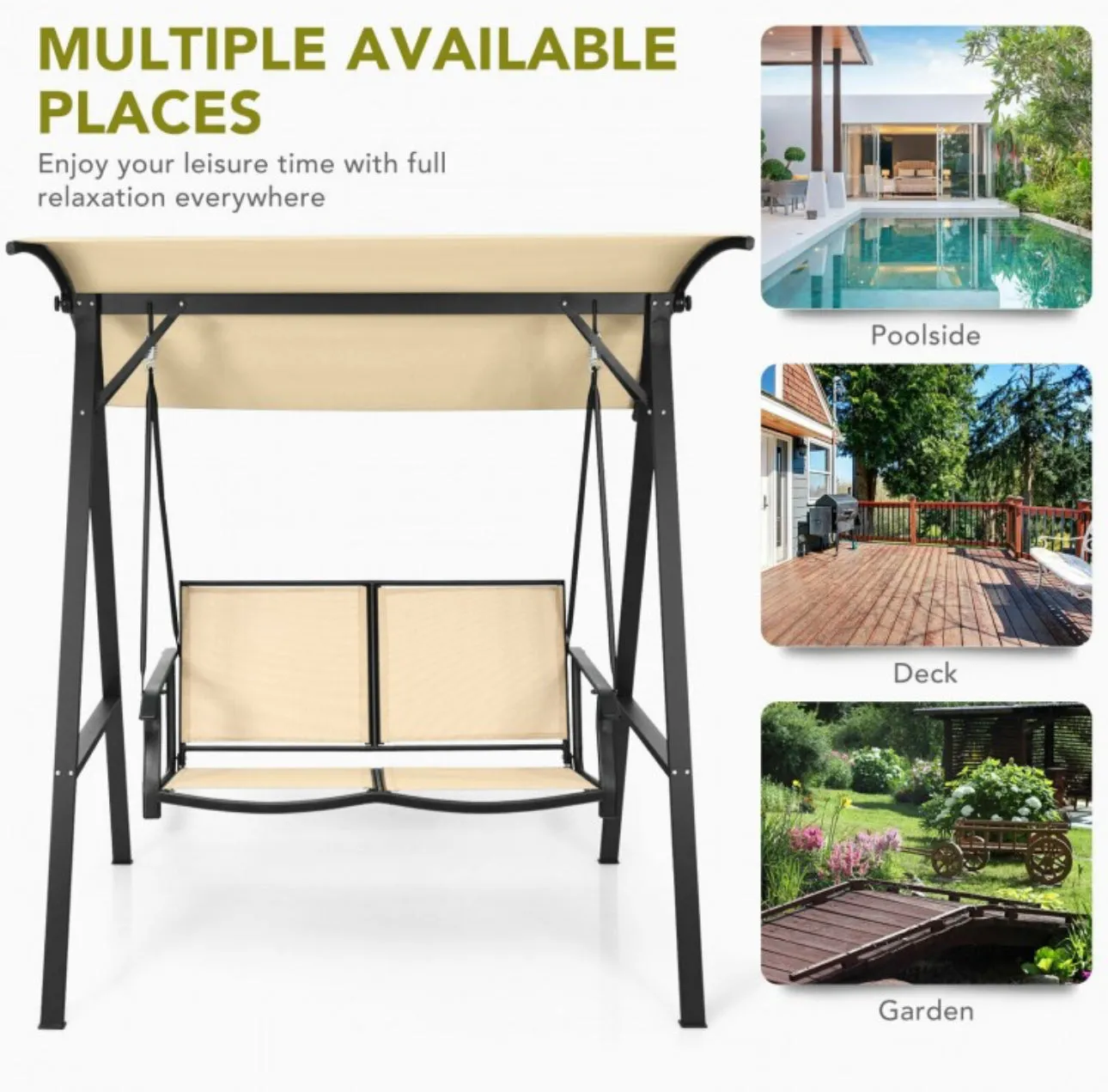 Super Elegant 2 Person Patio Swing With Weather Resistant Glider | Adjustable Canopy