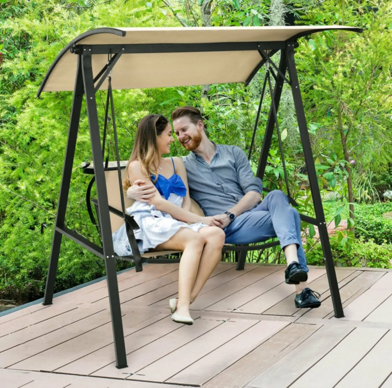 Super Elegant 2 Person Patio Swing With Weather Resistant Glider | Adjustable Canopy