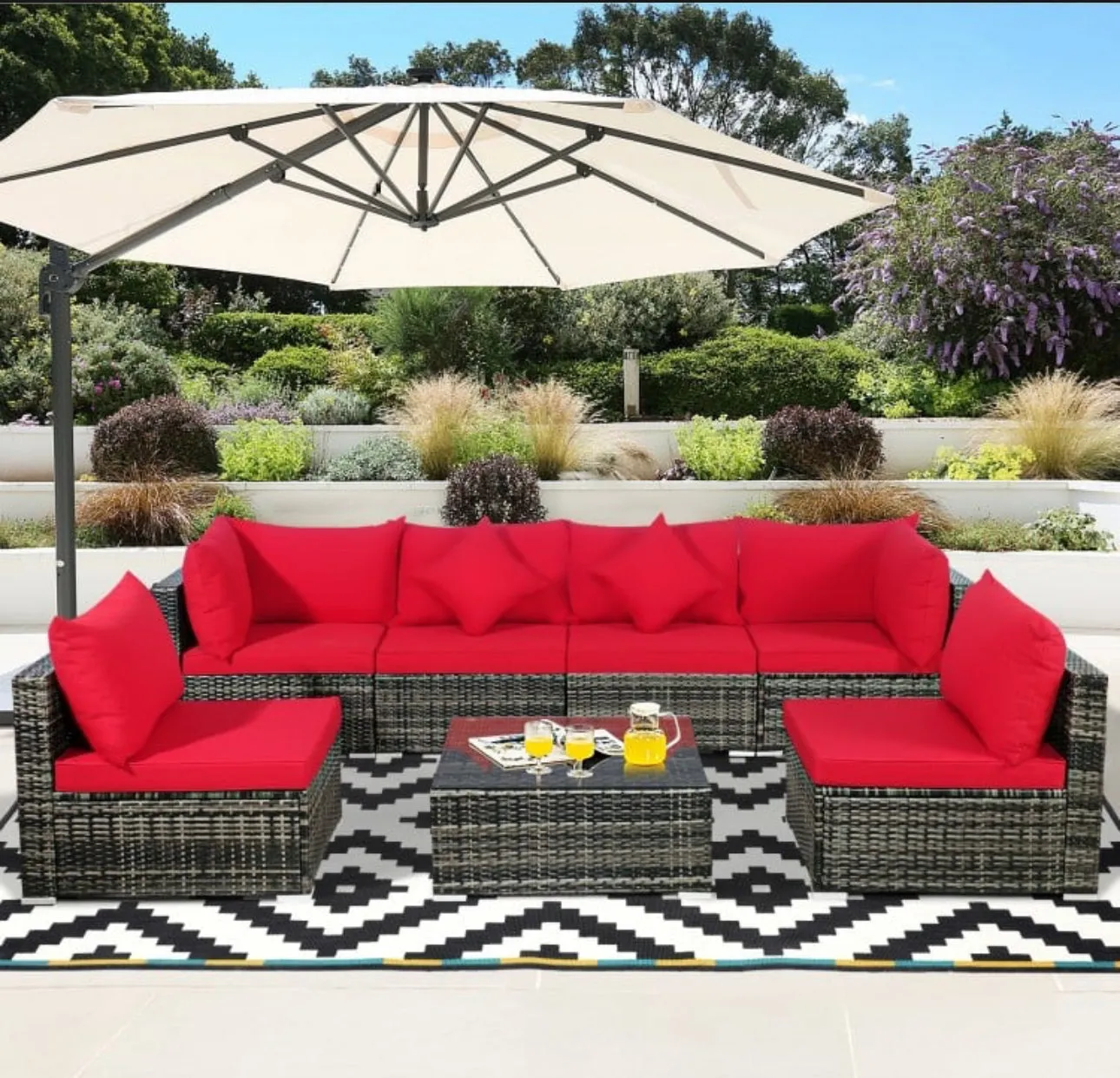 Super Elegant & Relaxing 7 Piece Patio Furniture Rattan Set With Sectional Sofa | Cushions