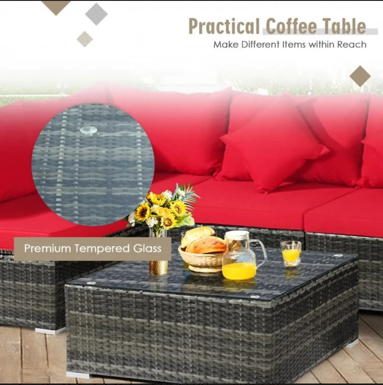 Super Elegant & Relaxing 7 Piece Patio Furniture Rattan Set With Sectional Sofa | Cushions