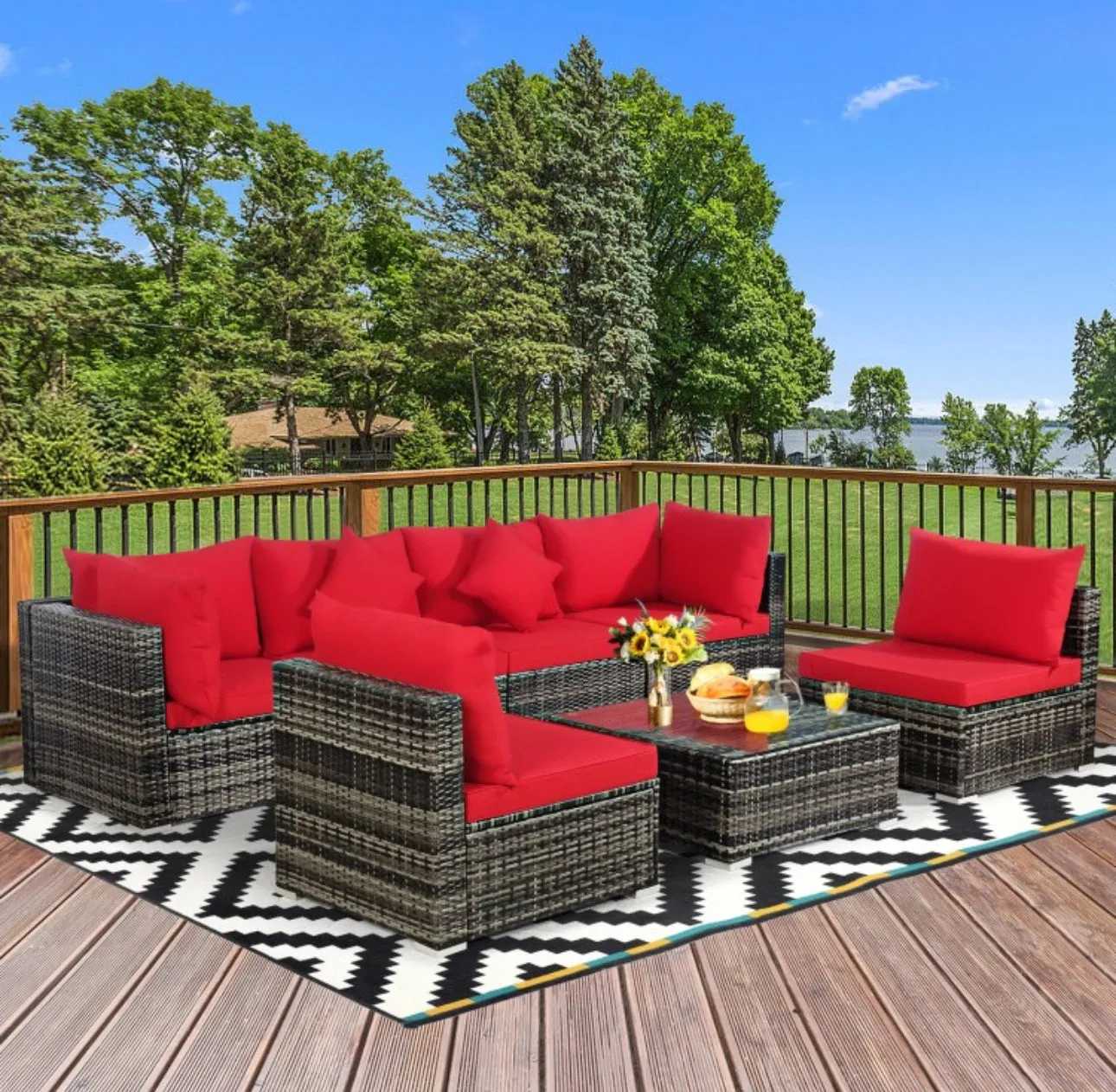 Super Elegant & Relaxing 7 Piece Patio Furniture Rattan Set With Sectional Sofa | Cushions