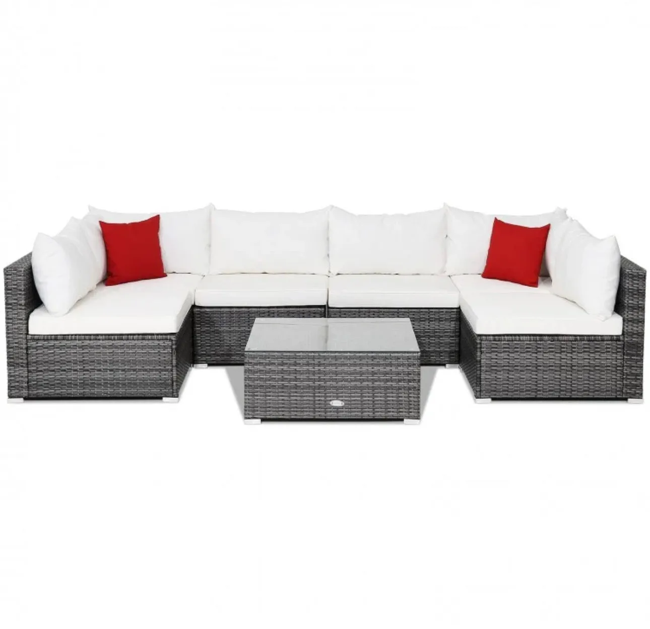 Super Elegant & Relaxing 7 Piece Patio Furniture Rattan Set With Sectional Sofa | Cushions