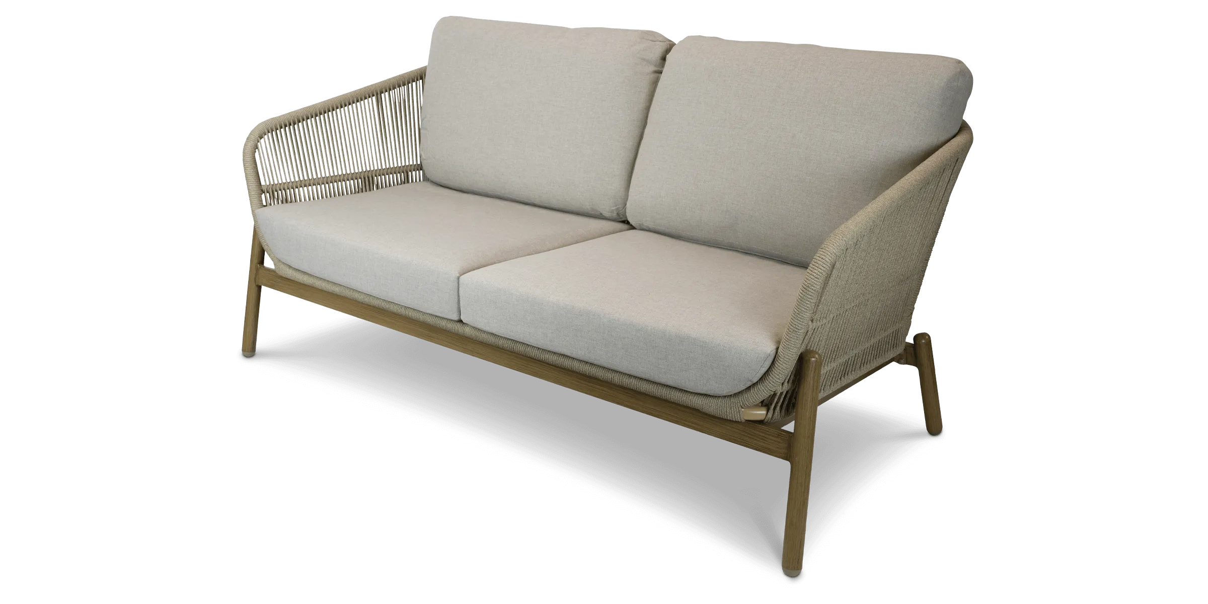 Tahiti 2 Seater with Eco Olefin Rope, Sahara Sand Spunpoly Cushions and Aluminium Frame