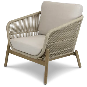 Tahiti Armchair with Eco Olefin Rope, Sahara Sand Spunpoly Cushions and Aluminium Frame