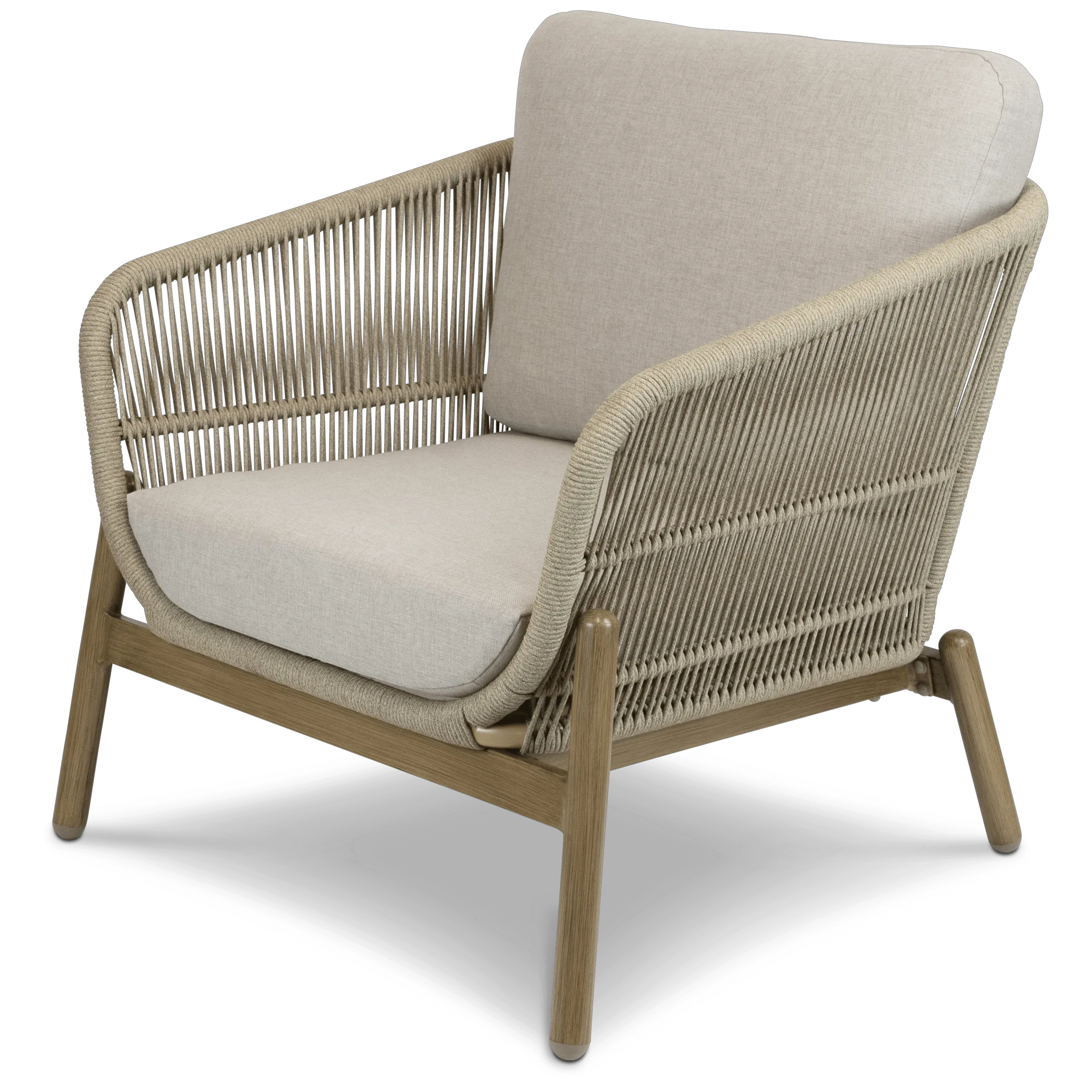 Tahiti Armchair with Eco Olefin Rope, Sahara Sand Spunpoly Cushions and Aluminium Frame