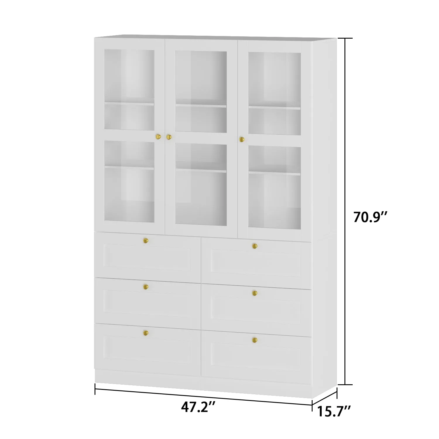 Tall Storage Cabinet with 6 Drawers Acrylic Glass Doors Floor Display Cabinet Bookcase with 3-Tiers Shelf