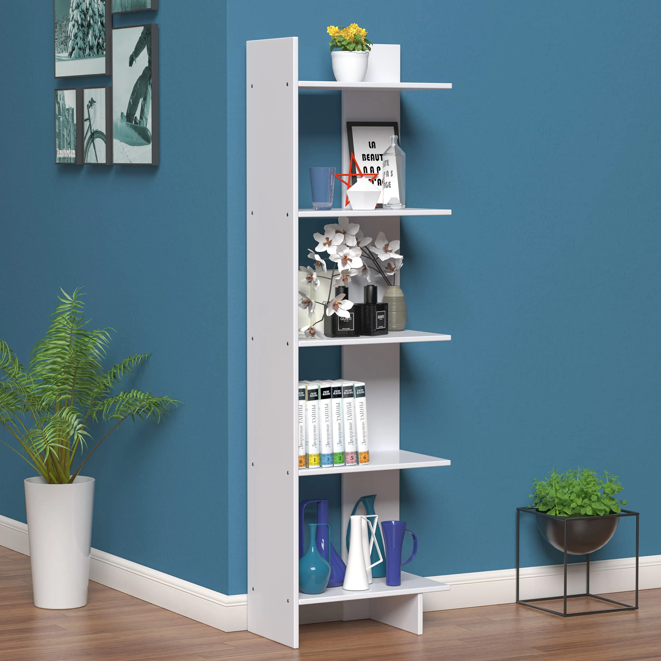 Tangkula 5-Shelf Bookcase,Freestanding Decorative Storage Shelving