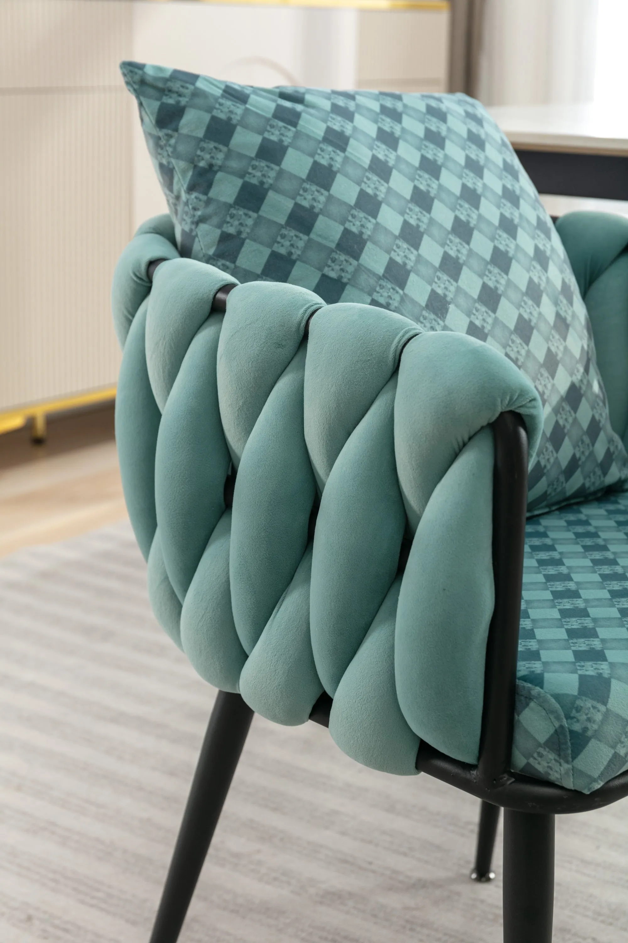 Teal Handwoven Accent Chairs: Set of 2