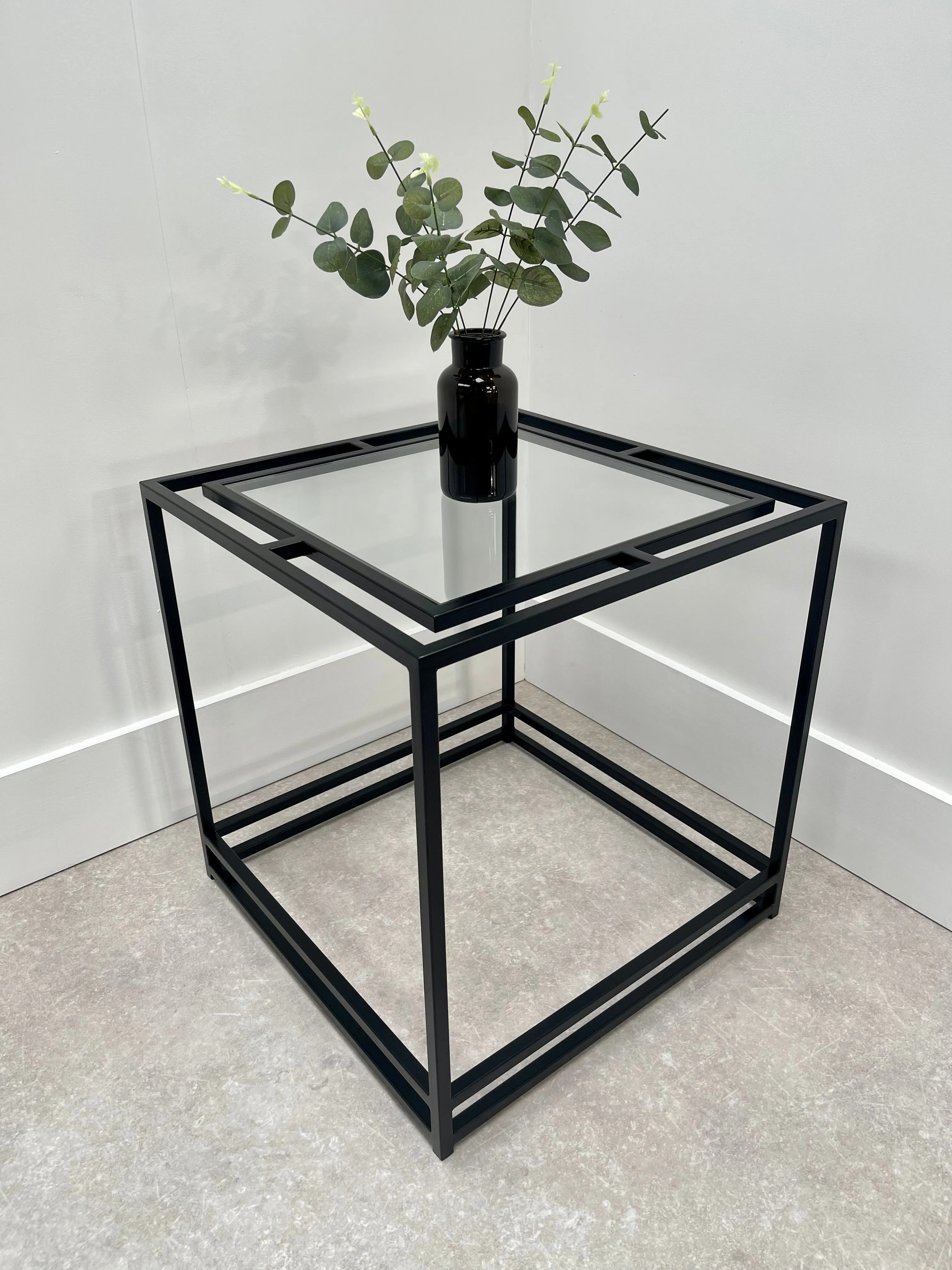 Thea Glass Metal Side Table - Black