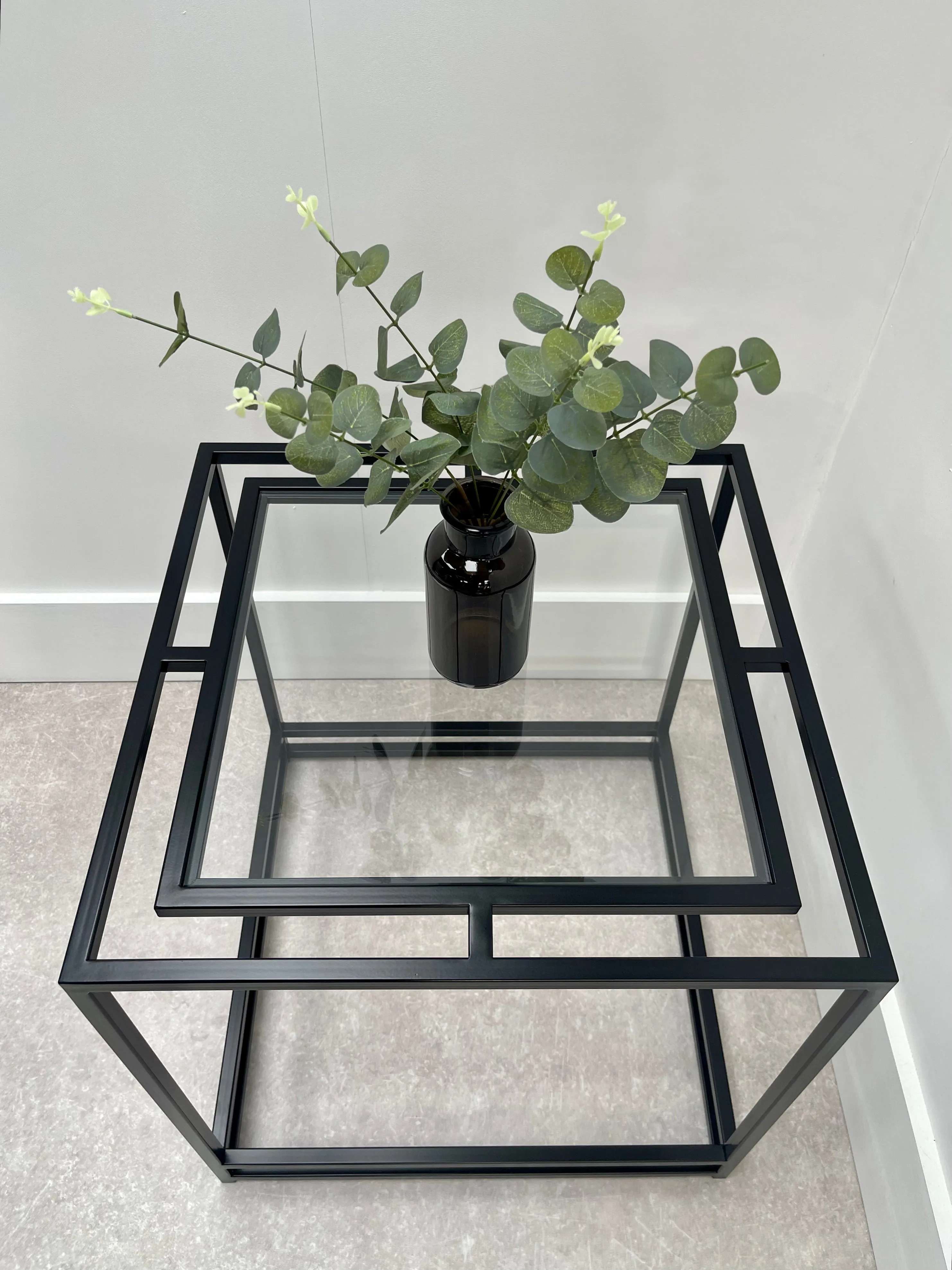 Thea Glass Metal Side Table - Black