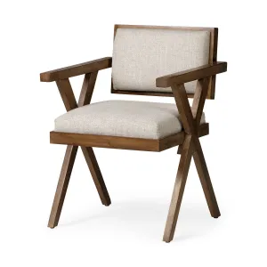 Topanga Dining Chair Cream | Medium Brown Wood