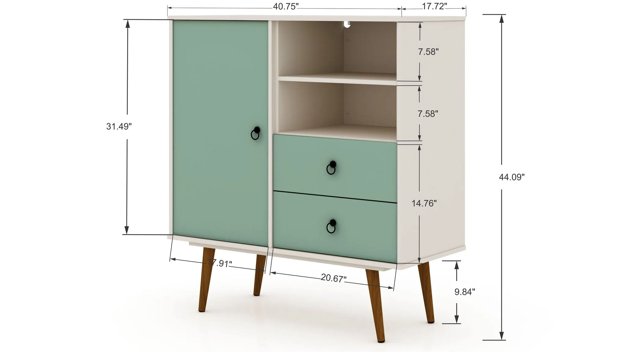 Tribeca Mid-Century- Modern Dresser with 2-Drawers in Off White and Green Mint