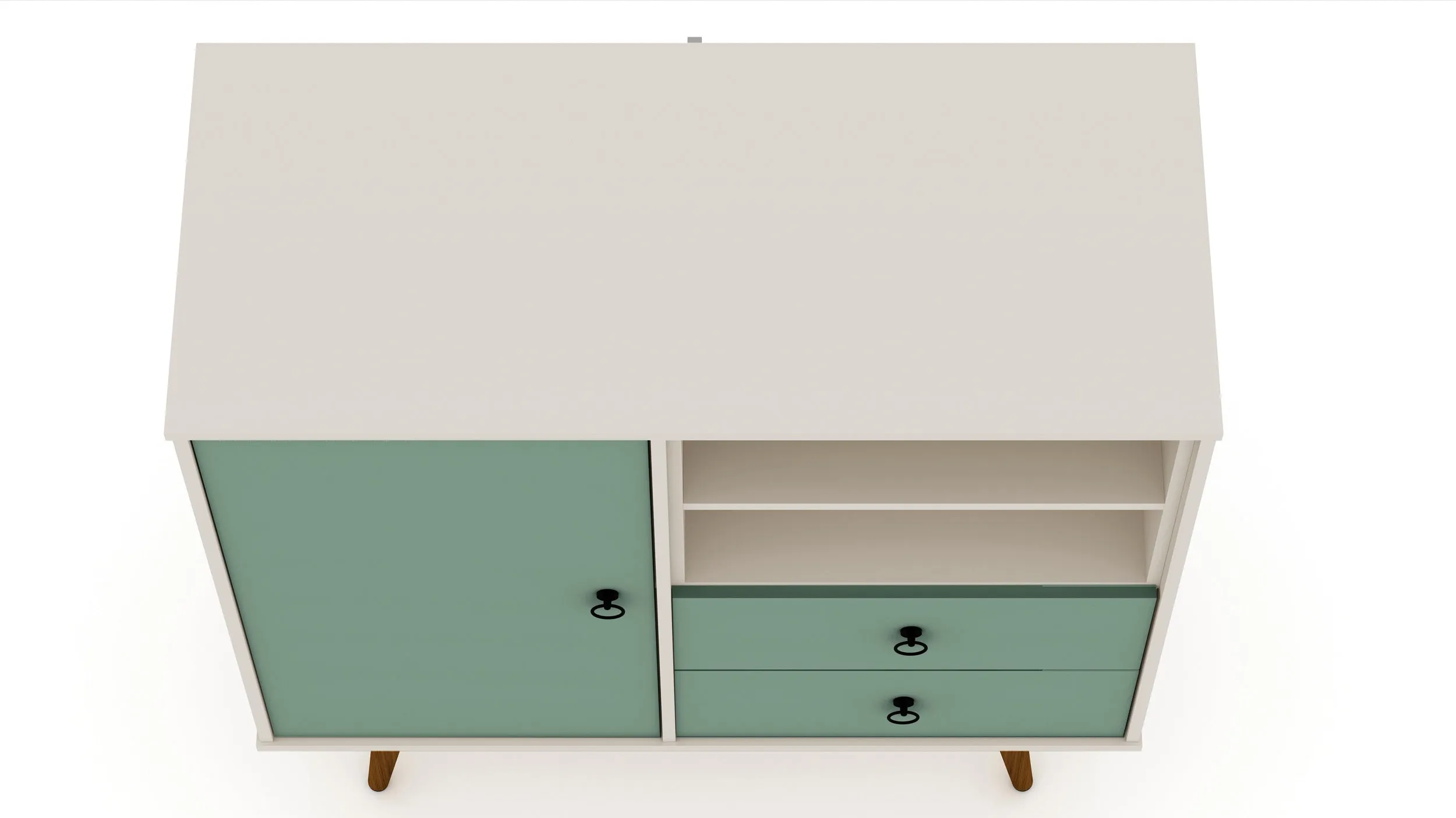 Tribeca Mid-Century- Modern Dresser with 2-Drawers in Off White and Green Mint