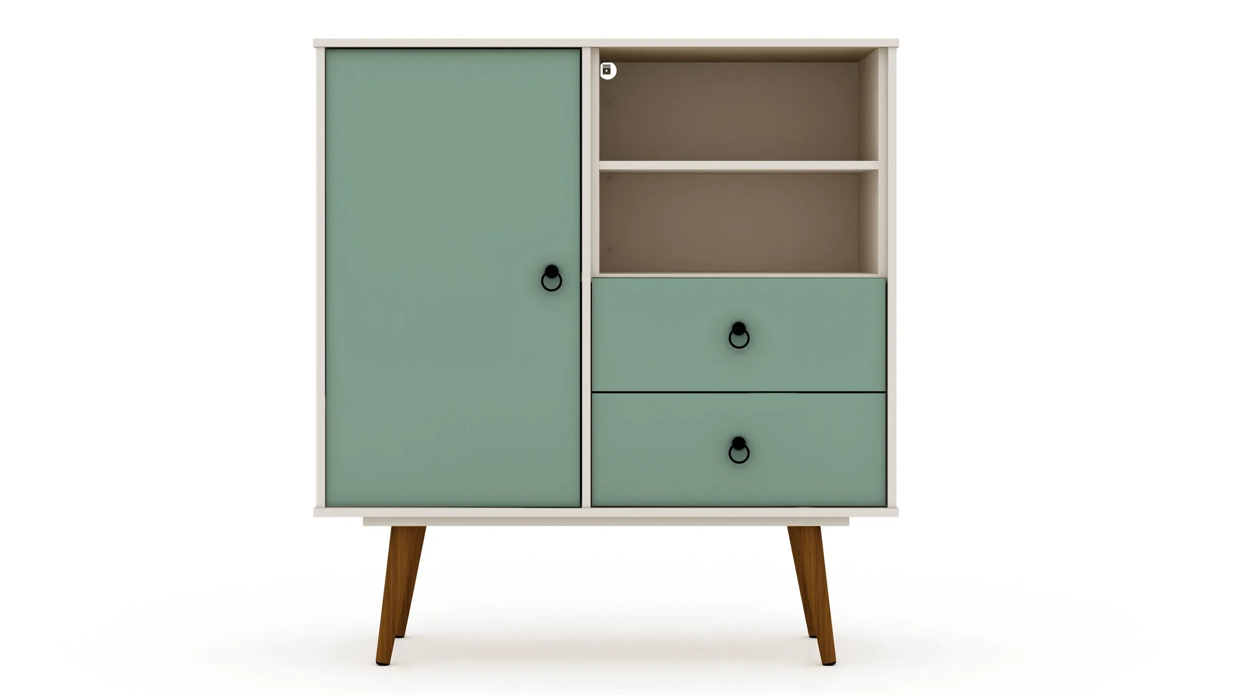 Tribeca Mid-Century- Modern Dresser with 2-Drawers in Off White and Green Mint