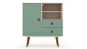 Tribeca Mid-Century- Modern Dresser with 2-Drawers in Off White and Green Mint