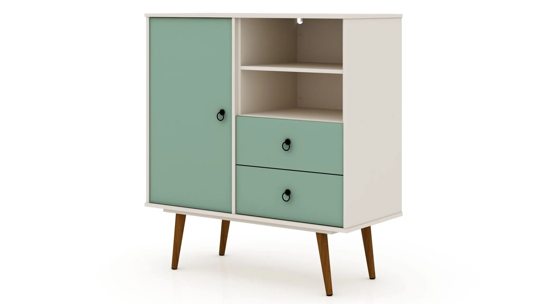 Tribeca Mid-Century- Modern Dresser with 2-Drawers in Off White and Green Mint