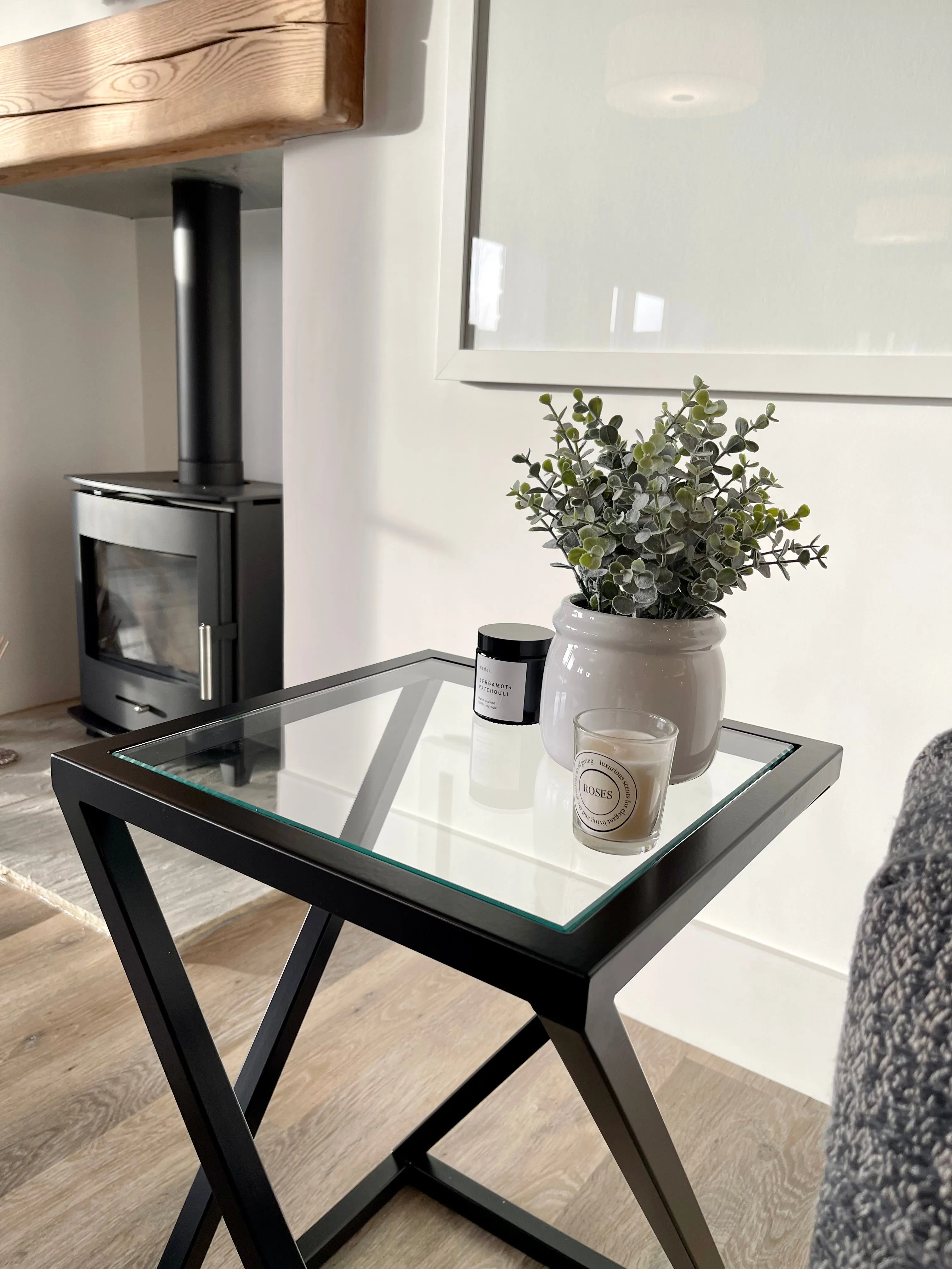 Twisted Glass Matte Black Side Table