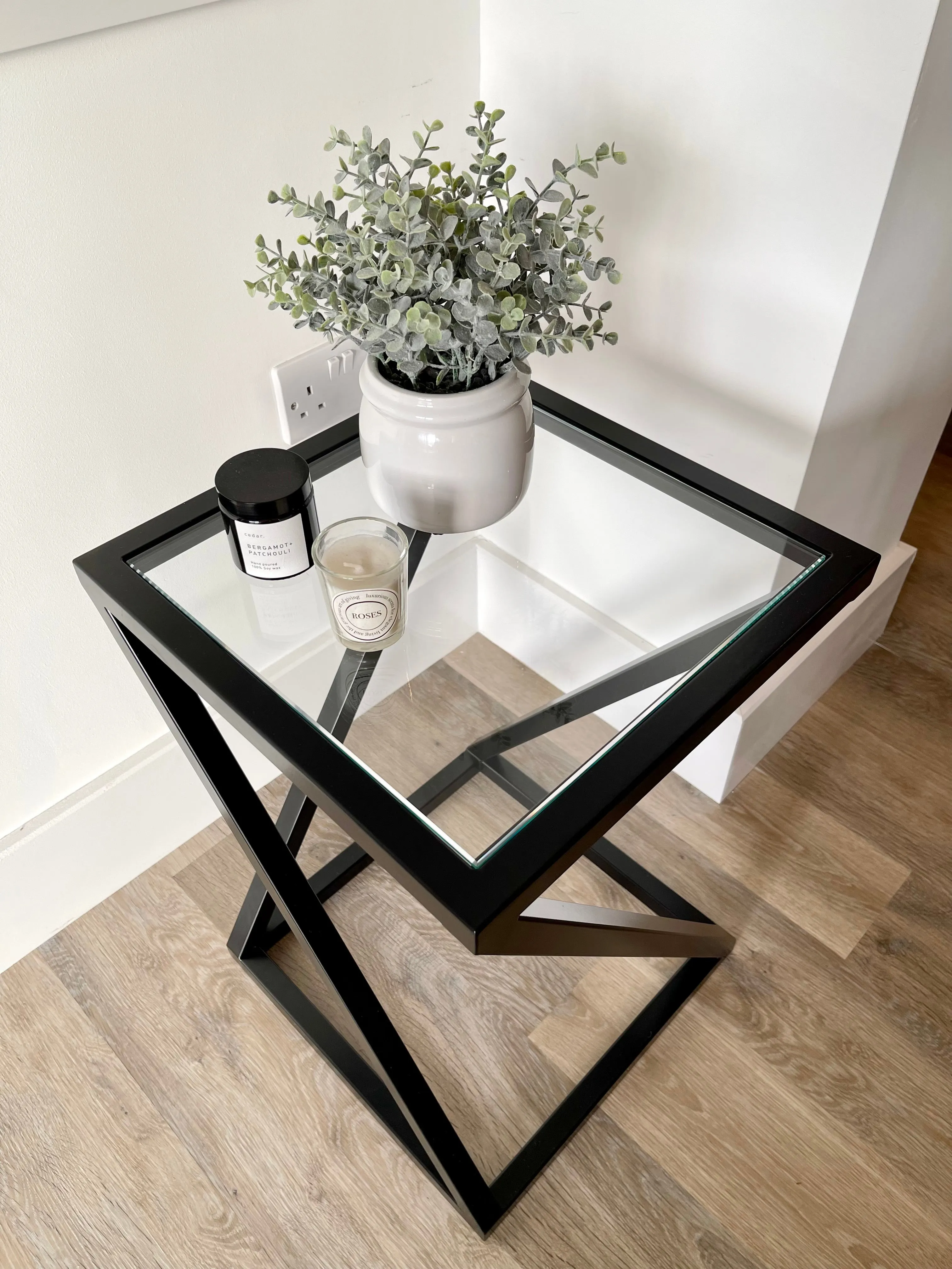 Twisted Glass Matte Black Side Table