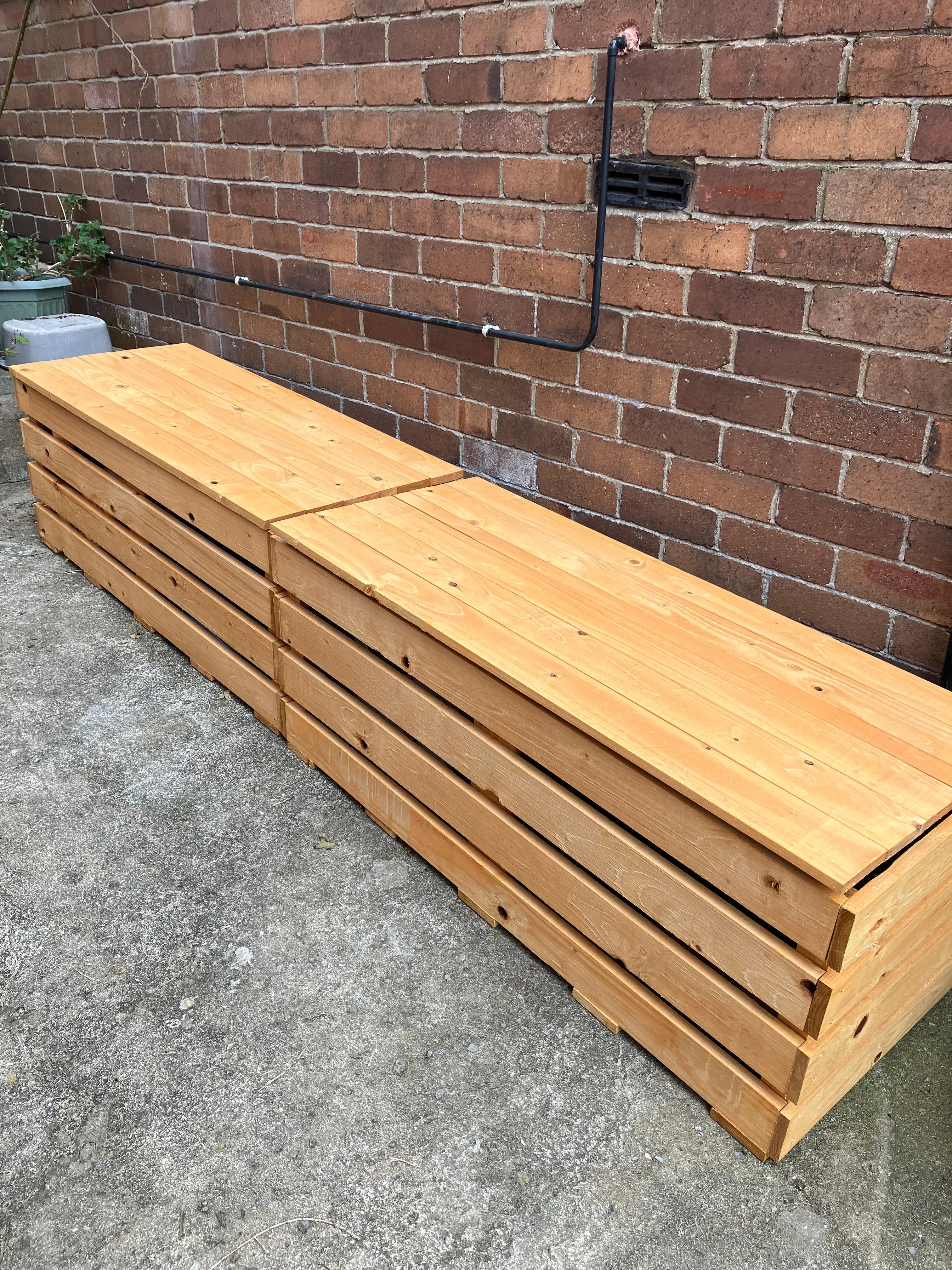 Two Slatted Recycling Storage Benches