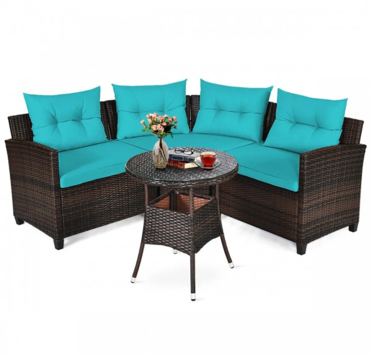 Very Comfortable 4 Piece Outdoor Patio Cushioned Rattan Furniture Sofa Set | Multipurpose | Heavy Duty Rattan | In 3 Colours