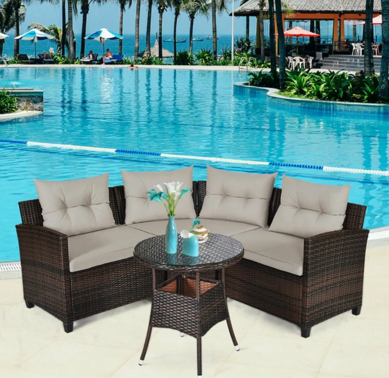 Very Comfortable 4 Piece Outdoor Patio Cushioned Rattan Furniture Sofa Set | Multipurpose | Heavy Duty Rattan | In 3 Colours