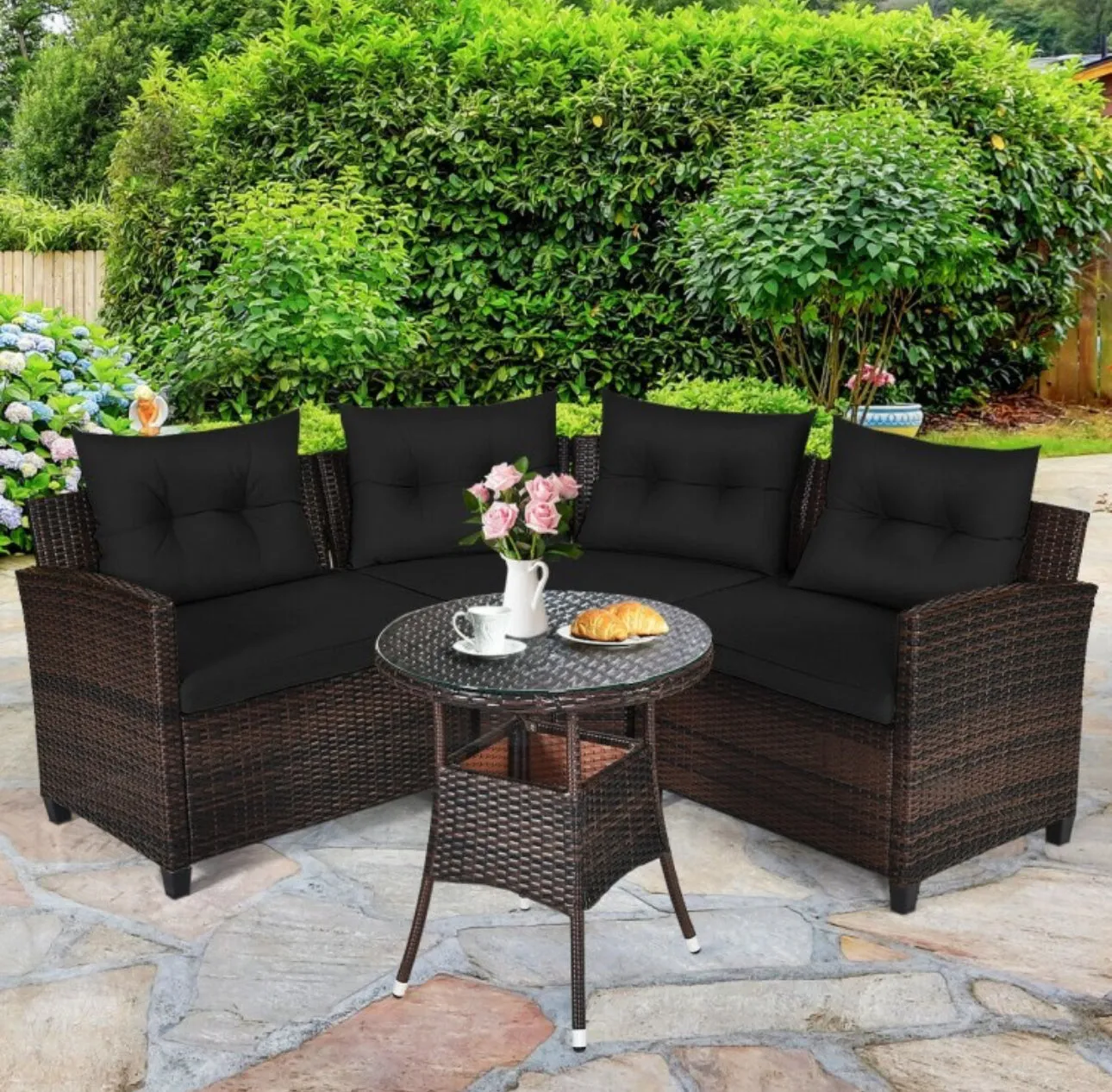 Very Comfortable 4 Piece Outdoor Patio Cushioned Rattan Furniture Sofa Set | Multipurpose | Heavy Duty Rattan | In 3 Colours