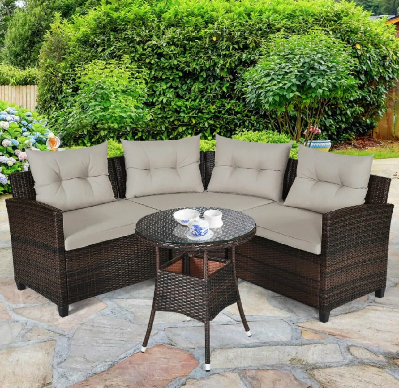 Very Comfortable 4 Piece Outdoor Patio Cushioned Rattan Furniture Sofa Set | Multipurpose | Heavy Duty Rattan | In 3 Colours