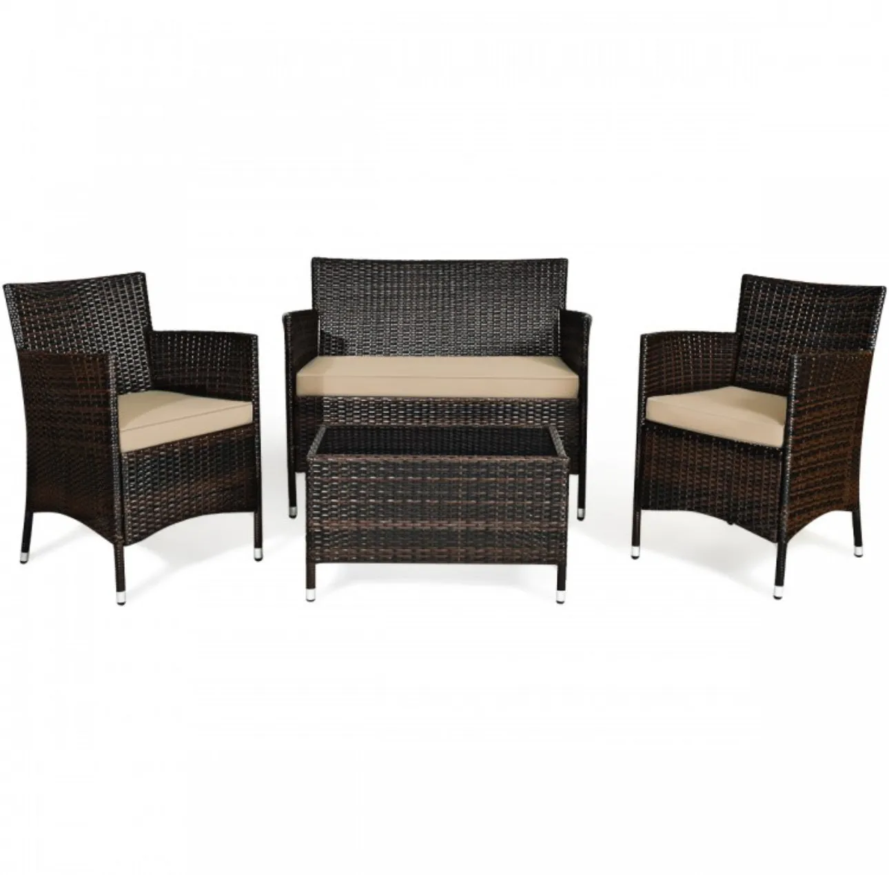 Very Elegant & Relaxing 4 Piece Outdoor Rattan / Wicker Sofa Patio Set With Heavy Duty Glass Coffee Table