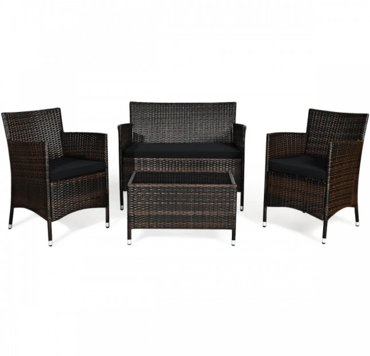 Very Elegant & Relaxing 4 Piece Outdoor Rattan / Wicker Sofa Patio Set With Heavy Duty Glass Coffee Table