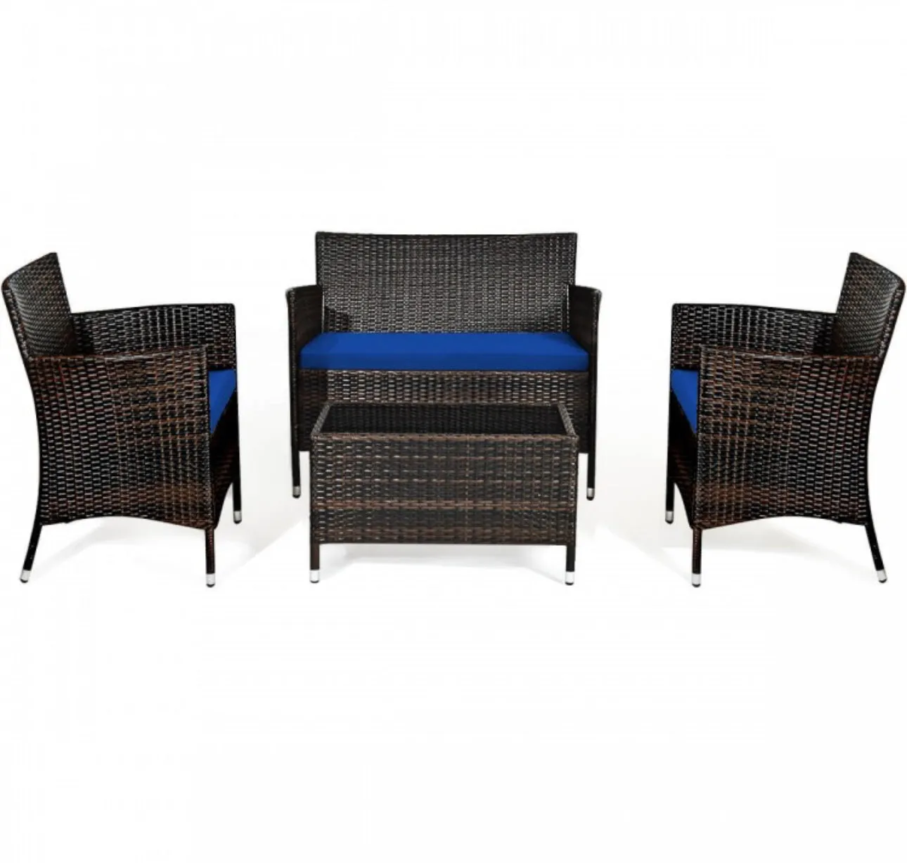 Very Elegant & Relaxing 4 Piece Outdoor Rattan / Wicker Sofa Patio Set With Heavy Duty Glass Coffee Table