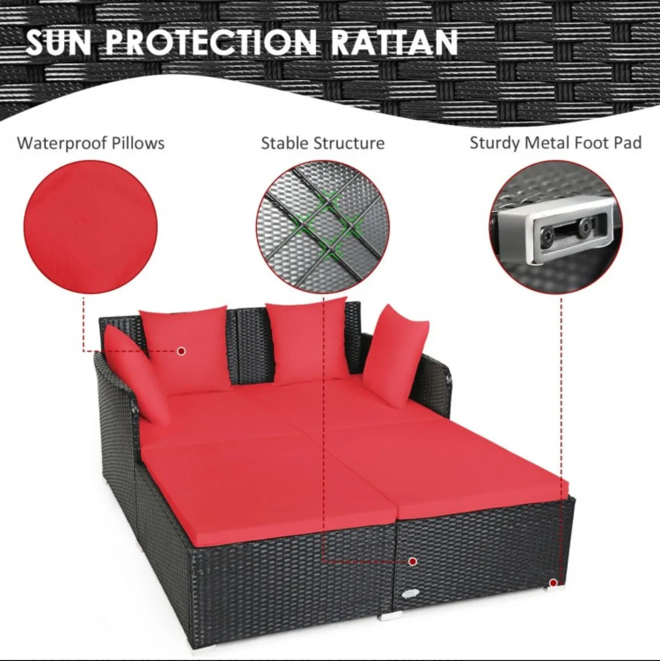 Very Relaxing XXL Spacious Outdoor Rattan Patio Day Bed | Upholstered Extremely Comfortable Cushions, Pillows | Sectional Furniture Set