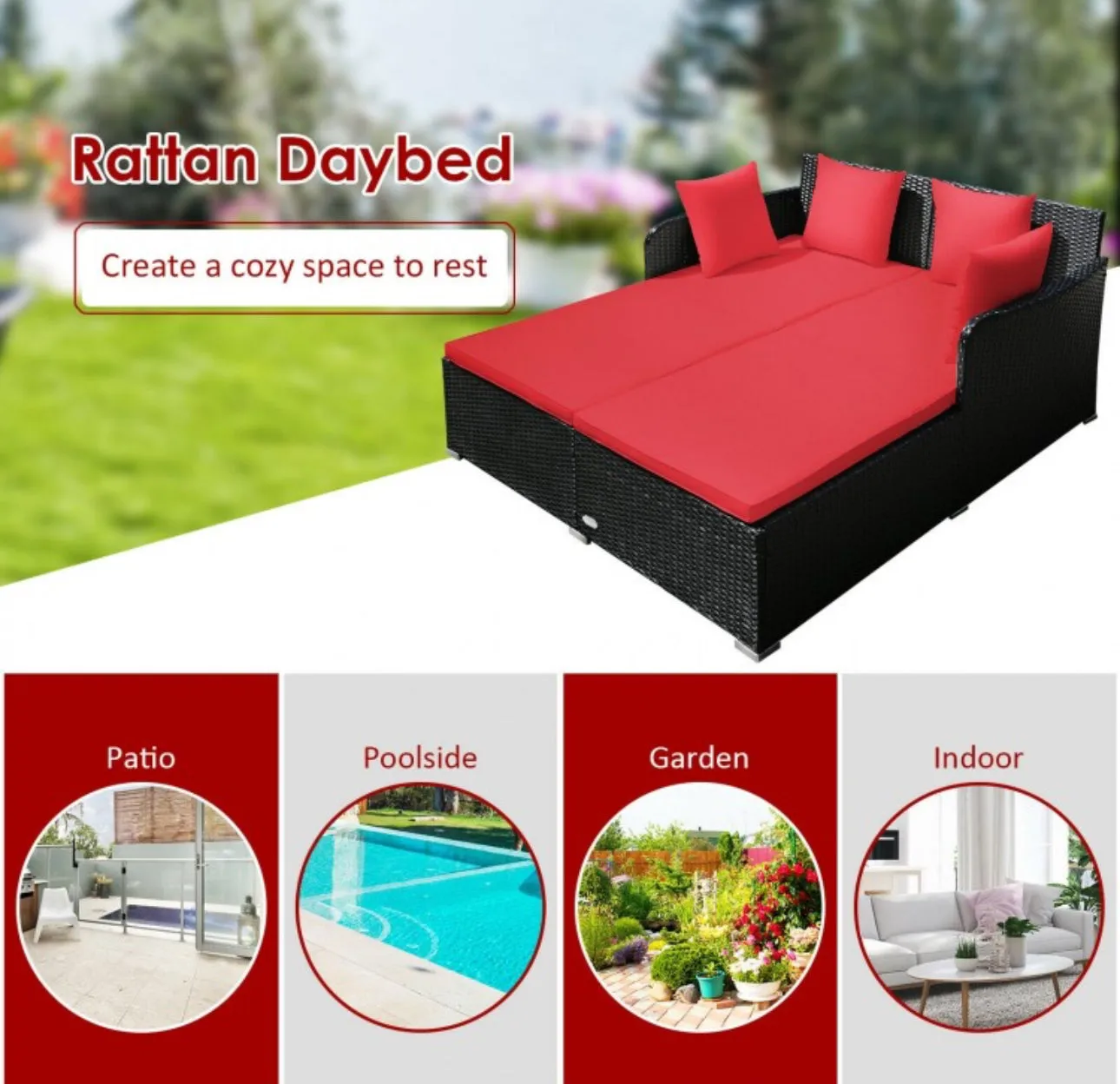 Very Relaxing XXL Spacious Outdoor Rattan Patio Day Bed | Upholstered Extremely Comfortable Cushions, Pillows | Sectional Furniture Set