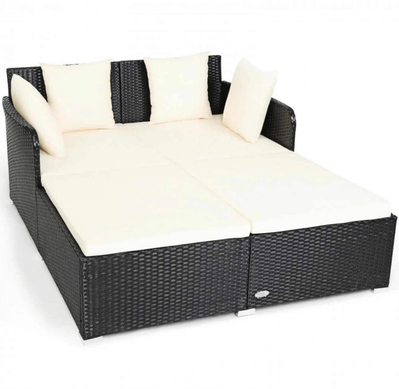 Very Relaxing XXL Spacious Outdoor Rattan Patio Day Bed | Upholstered Extremely Comfortable Cushions, Pillows | Sectional Furniture Set